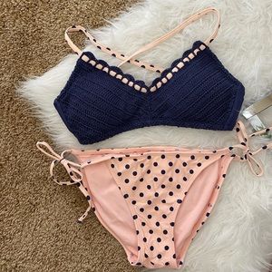 Two Piece Crochet & Polka Dot Swimsuit
